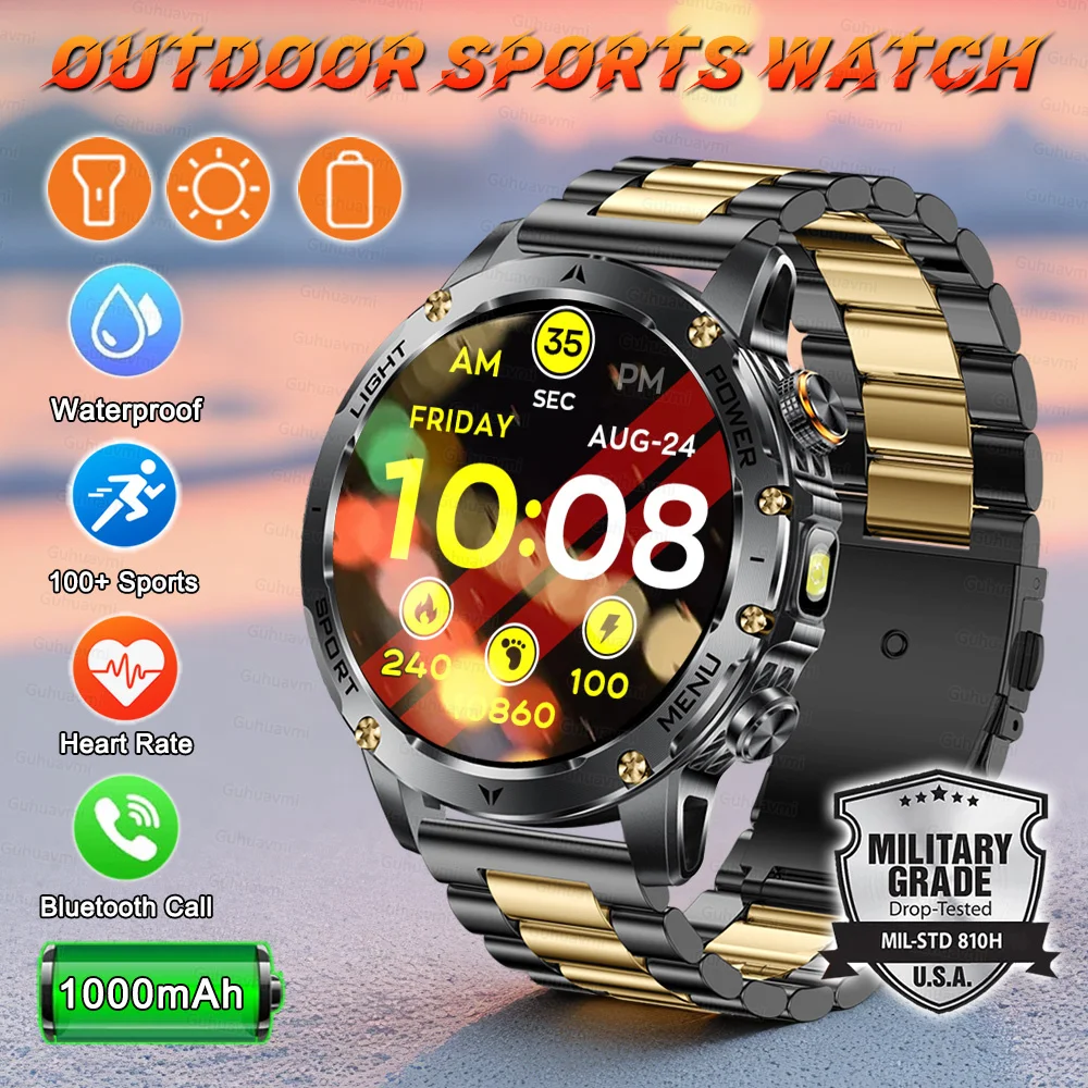 

Смарт-часы с большим экраном 1,70 дюйма, мужские спортивные часы с фитнес-трекером, Bluetooth-фонарик для вызова, IP68, умные часы с кислородом в крови, 1000 мАч