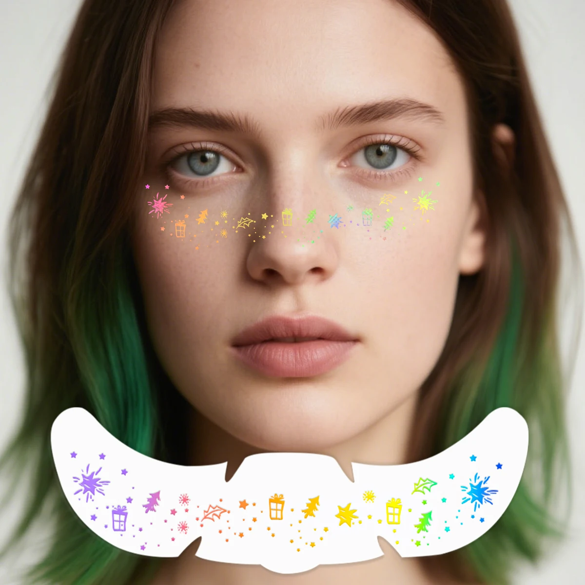 10 قطعة عيد الميلاد الوجه لصاقات وشم الليزر ندفة الثلج نجوم البولكا نقطة النمش وهمية ملصقات الوشم المؤقت لمهرجان الحفلات #4