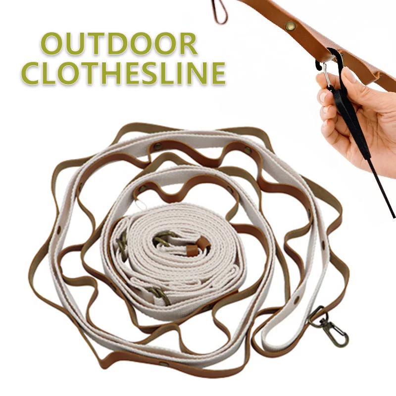 

Camping Clothesline Adjustable Portable Outdoor Hanging Strap PU Leather for Clothes Gear Cookware Camping Hiking Travel Family