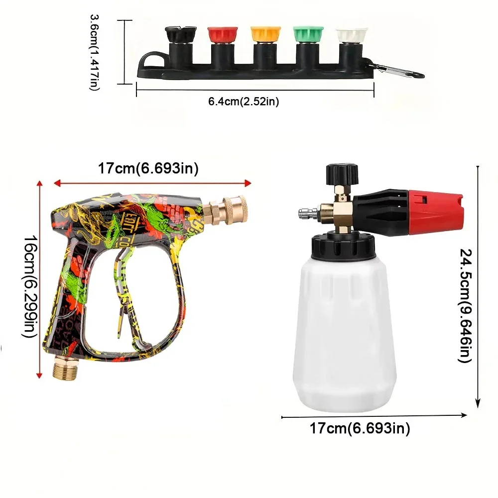 Convenient Graffiti‑Style Pressure Washer Gun Set, Foam Cannon, 5 Spray Nozzles, Base and Solid Metal Bosch Adapter