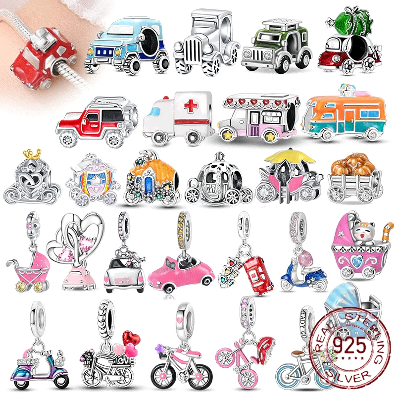 

Стерлингового Серебра 925, милые автомобильные подвески, велосипедная тыква, карета, коляска, бусины, подвеска, подходит для оригинального браслета, ожерелья, ювелирные изделия своими руками, подарок
