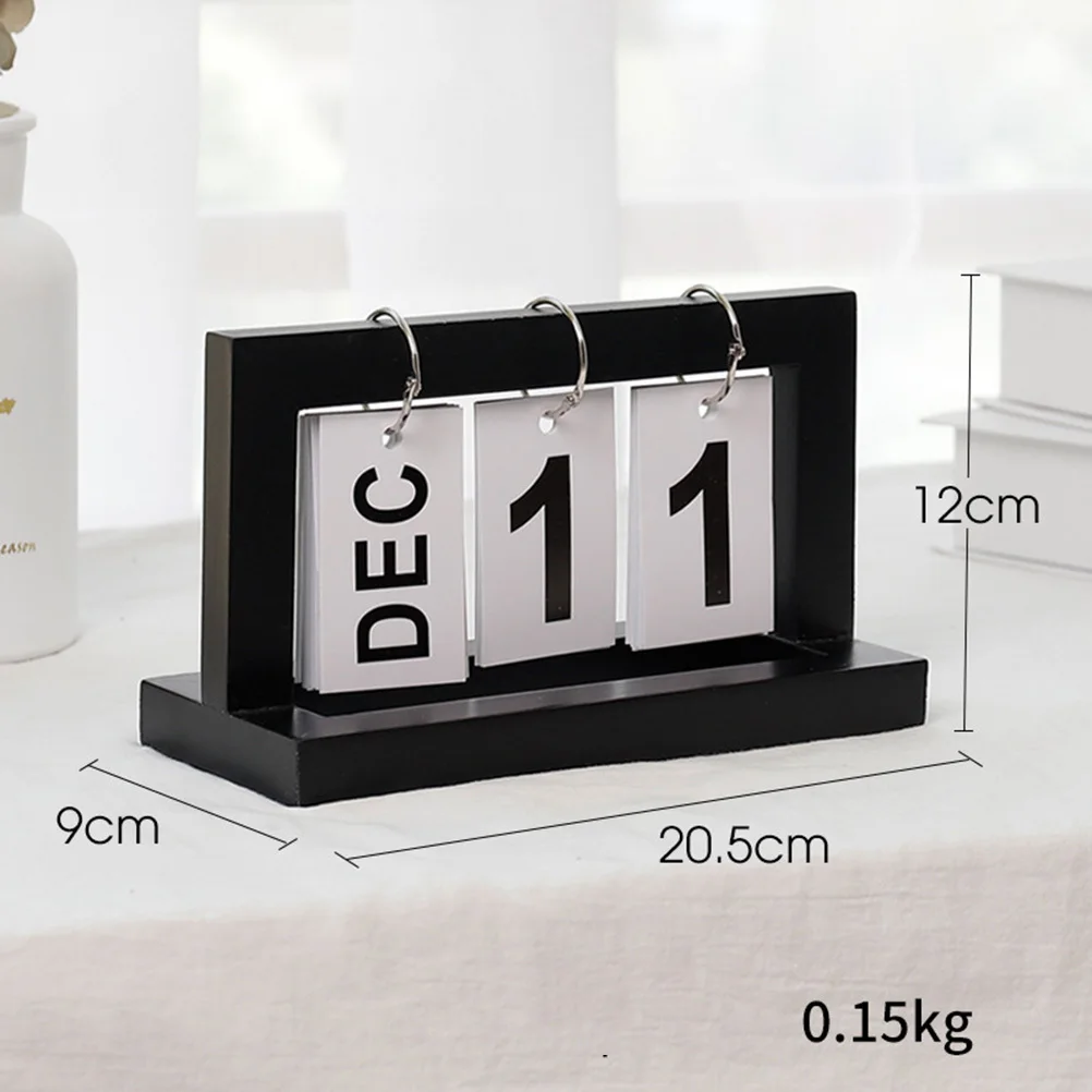 

Creative Wooden Calendar Black Manual Page Turning Functional Home Office Decor Stylish Desktop Organizer Accessory