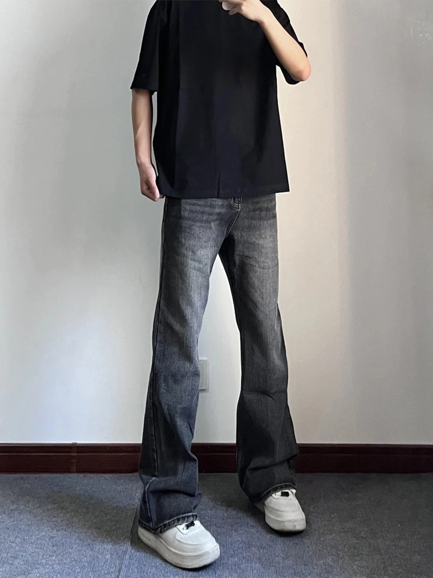 

Waed Bla Slim Fit Men's Jeans Summer Thin Straight Leg Jeans American Retro Vibe Wide Leg Pants Cotton Polyester Blend