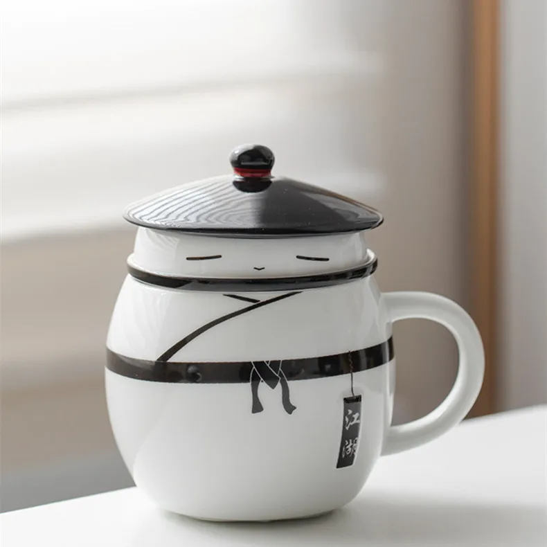 

Chinese Style Creative Office Coffee Cup with Cover, Household Tea Separating Cup, Ceramic Mug, China-Chic "Jianghu Story" Gift