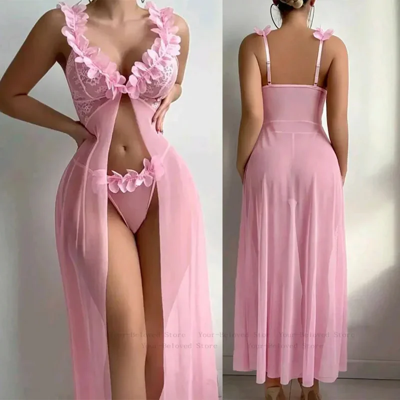 

Woman Nightdress Sexy Long Lingerie Sling Transparent Sleepwear V-Neck Body Dress Erotic Costumes Spaghetti Strap Nightgown