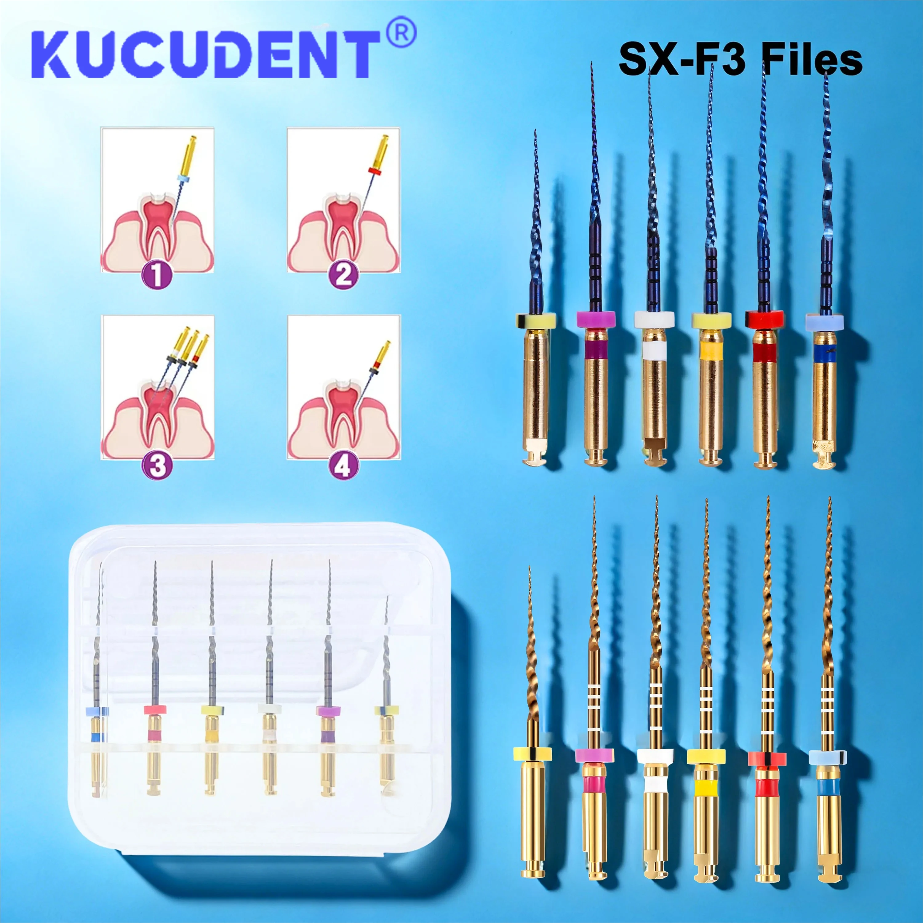 1 Box Dental SX-F3 Files Endo Assorted Rotary Niti Endo Root Canal File Teeth Cleaning 21/25/31mm Heat Activated Engine Use