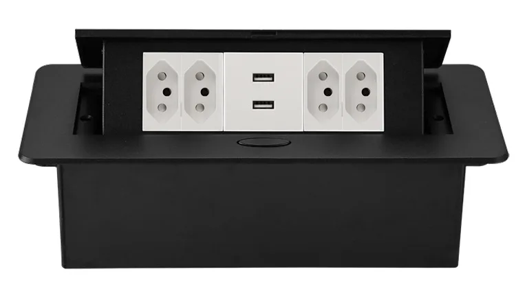 Imagem -02 - Brasil Mesa Elétrica Pop up Sockets Escondido Tomada Liga Suíça Preto Construído em 16a Tomadas Usb 2.1a ac 50440v