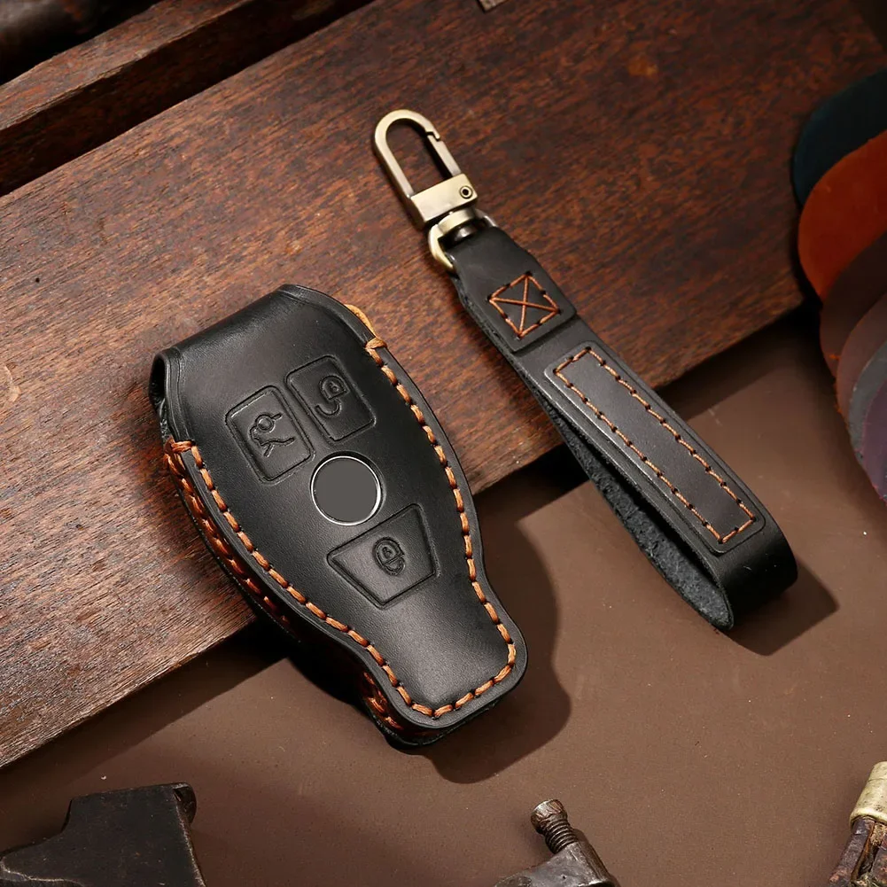 

1pc Leather Remote Car Key Case Cover Fob Holder For Benz W176 GLE C-Class For Viano For Metris Ati-drop & Wear-resistant