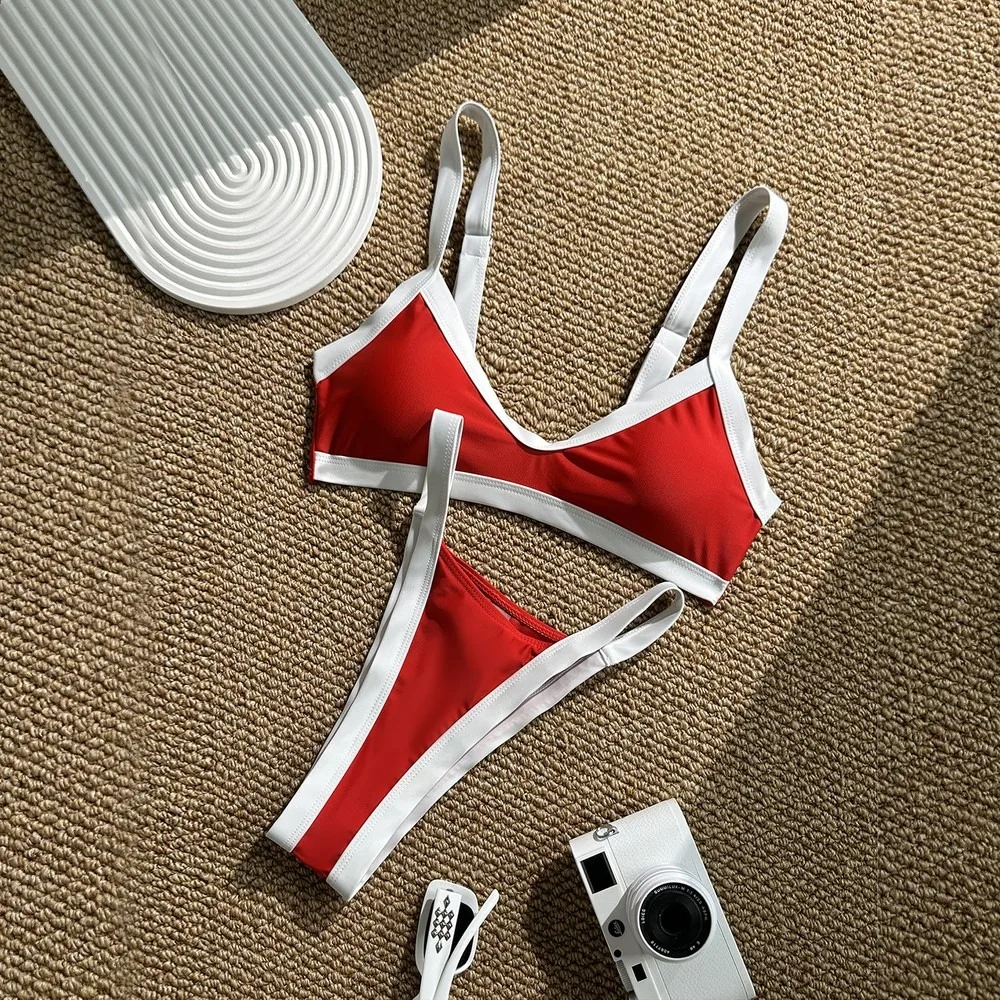 Sexy Color Block Contrast Two-Piece Bikini Set For Women Push-Up Padded Beach Swimwear Summer Bathing Suit Tankini Swimsuits Wom