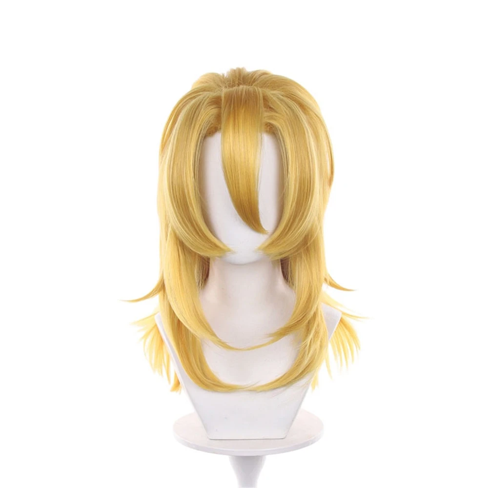 

Golden Medium Length Cosplay Wig Synthetic Anime Costume for Men Women Halloween Party JoJo Diego Brando Style