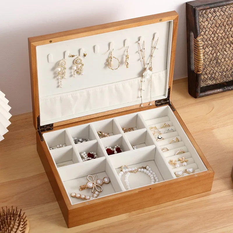 

Wooden Jewelry Organizer Box Vintage Luxury Storage Box Earring Necklace Ring Bracelet Display Boxes Household Jewelry Boxes