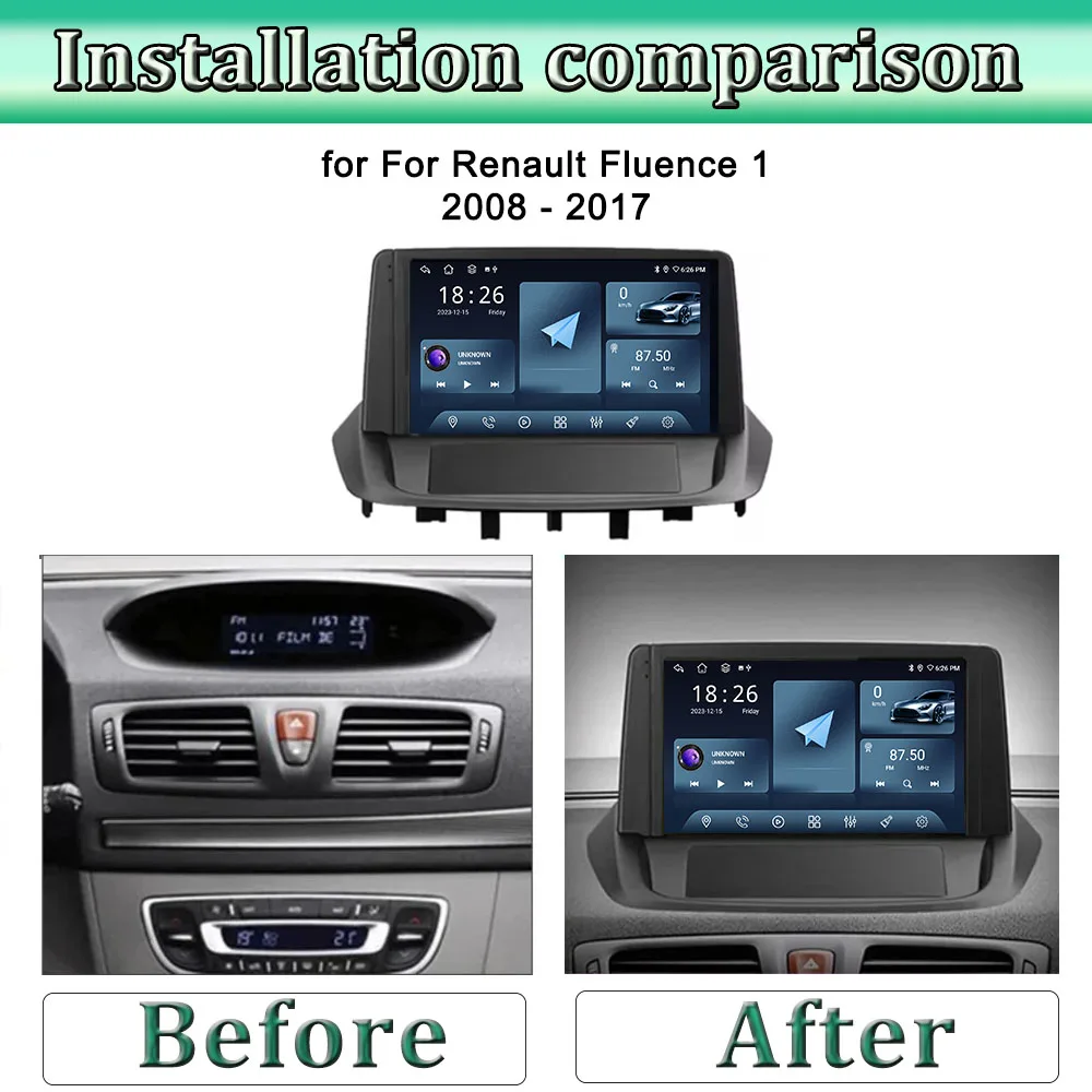 Android 14 9 inch for Renault Fluence 1 2008 2009 2010 2011 - 2017 Car Auto Radio Car Player GPS Navi QLED Screen 4G DSP Stereo