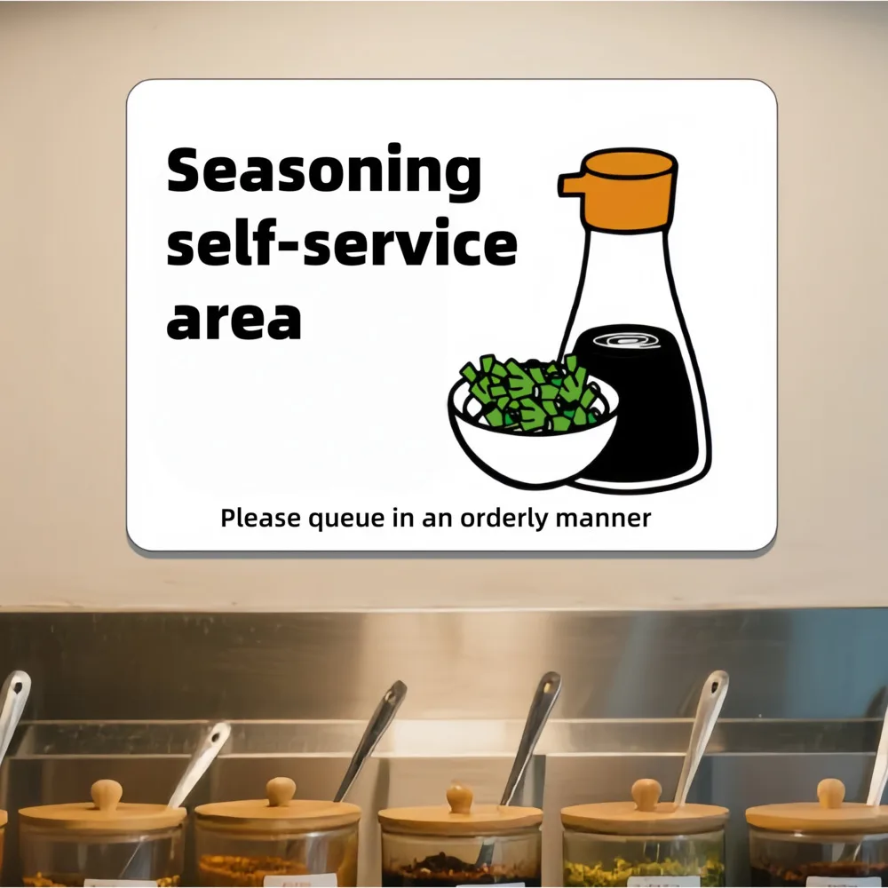 

Знак самообслуживания с палочками для еды и чашами, знак зоны ресторана самообслуживания приправы, доступно на заказ