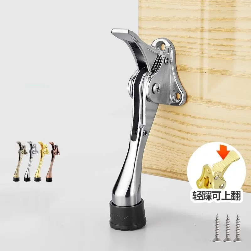 

1PC Semi-automatic Door Stopper Heavy Duty Mute Zinc Alloy Door Stops with Non-Slip Rubber Tip Hidden Wall Protector Hardware
