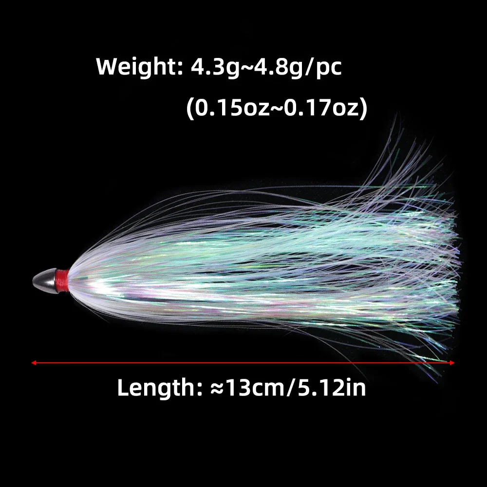 3er-Set/6er-Set 13cm/4,5g Mylar Flash Teaser mit beschwerte Taille und Mylar-Skirt – Salzwasser-Schleppköder für Seebarsch, Mahi-Mahi, Wahoo – Detail 2