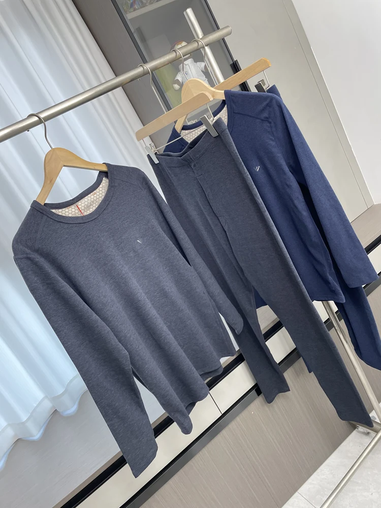 Men's Warmth Innerwear Set Fine Double-sided Wool Silk Long Pants round Neck Youth Autumn Winter Thermal Underwear H Brand