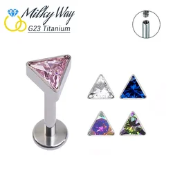 Trend G23 Titanium Nose Stud Set Zircon Labret Lip Helix Piercing Ear Tragus Cartilage Body Jewelry Fashion Triangle Earrings