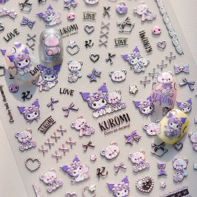 Sanrio Kuromi Adesivo Dos Desenhos Animados, Em Relevo Nail Art Decoração, Caixa Do Telefone Móvel, Copo De Água, Notebook, Mala, Atacado