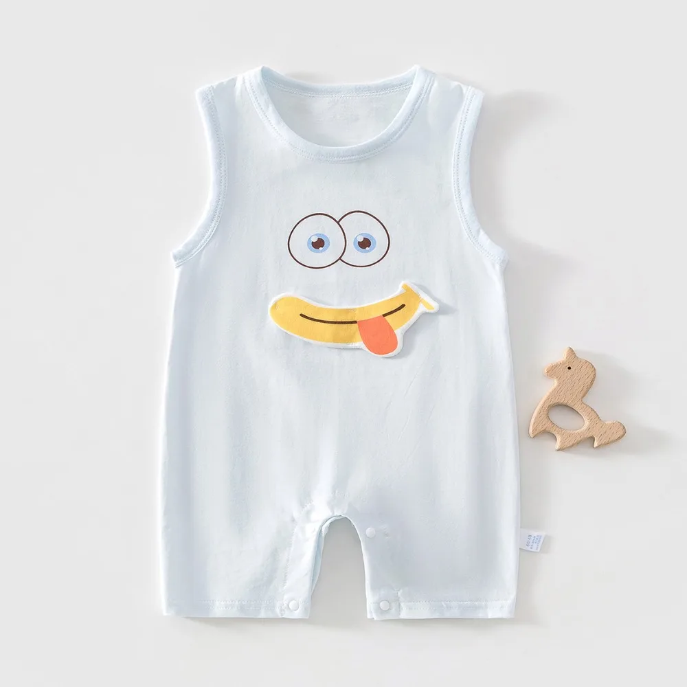 2026 Summer Newborn Baby Jumpsuit Cartoon Pattern Pure Cotton Sleeveless Jumpsuit for Boys Cool and Breathable Baby Girl Outfit
