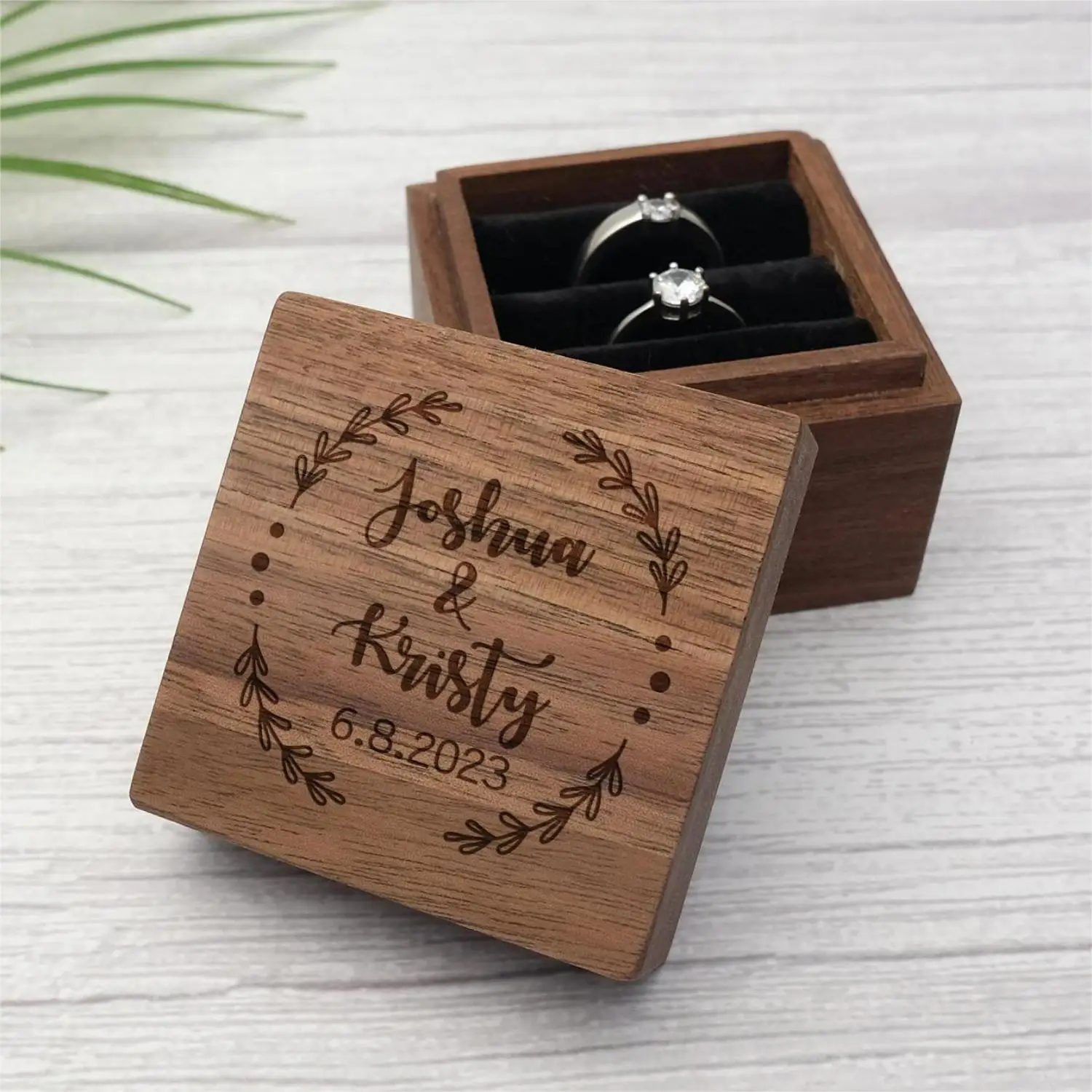 Personalized Wedding Ring Box Custom Ring Bearer Square Wooden Box Rustic Wedding Decoration Rings Pillow Proposal Engagement