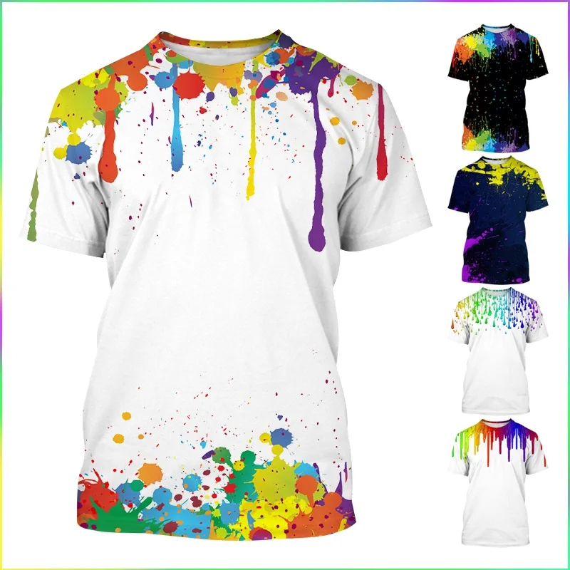 New Men And Women Casual Short-sleeved T-shirt Color Splash Ink Drip Colorful 3d Printed T-shirt