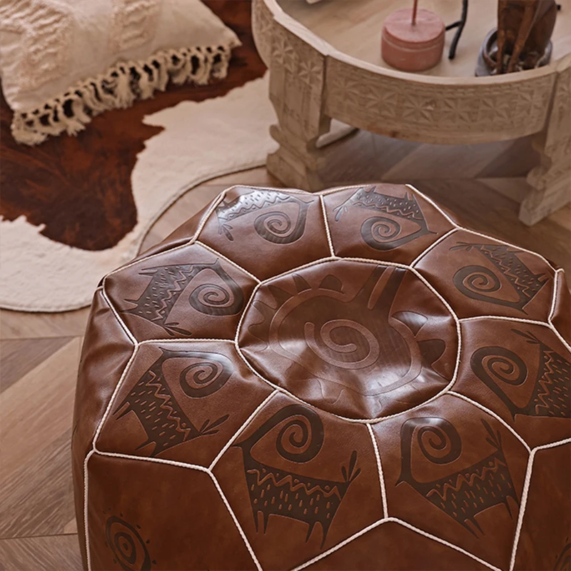 Moroccan Leather Pouf Handmade Leather Pouffe Luxury Pouf Ottoman Footstool Hassock Real Natural Goat Leather - Unstuffed