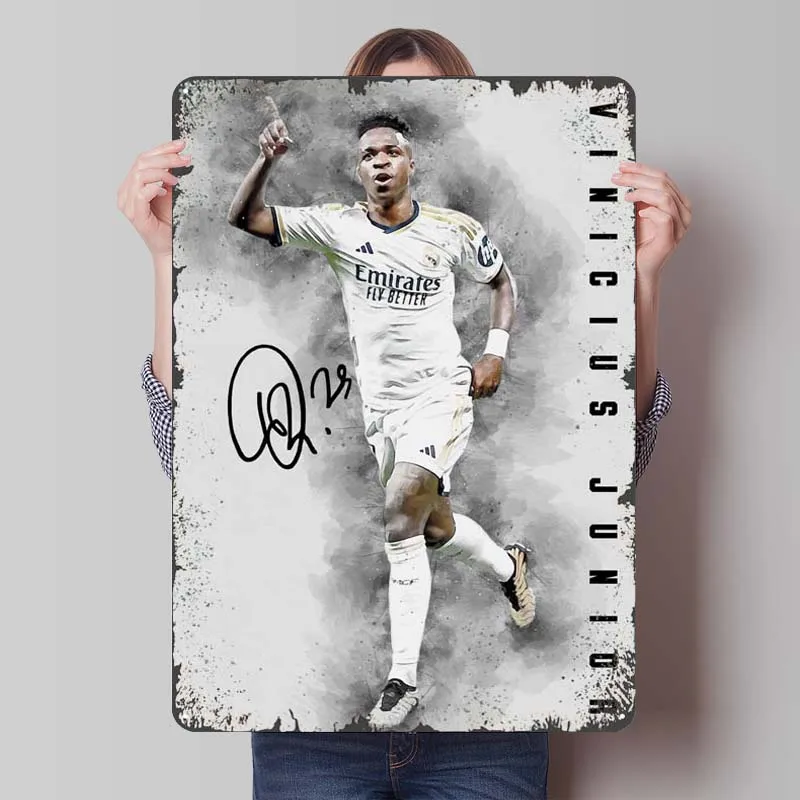 Vinicius Junior Soccer Art Tinplate Sign Sports Metal Poster Custom Metal Signs for Wall Art Decoration Corner Coffee New Decor