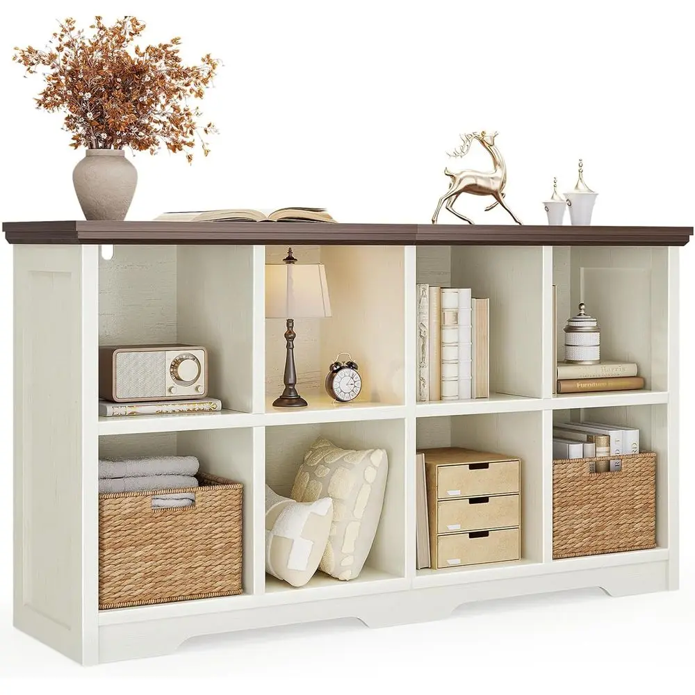 

8-Cube Bookcase Organizer, Open Shelving Storage with Bins, Decorative Display for Home Office, Living Room, Bedroom, Walnut and
