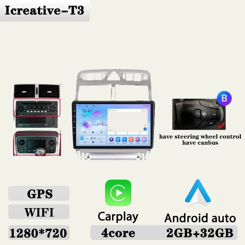 Autoradio voor Peugeot 307 307CC 307SW 2002-2013 Multimedia Carplay Speler Stereo Auto Audio Autoradio Android 9 ''navigatie GPS