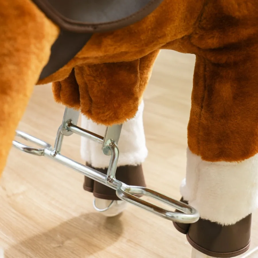 Qaba Ride on Horse Walking Horse Toy Peluche Cheval d'équitation Poney avec roues Son de voisse pour 35 ans jusqu'à 132 livres Marron