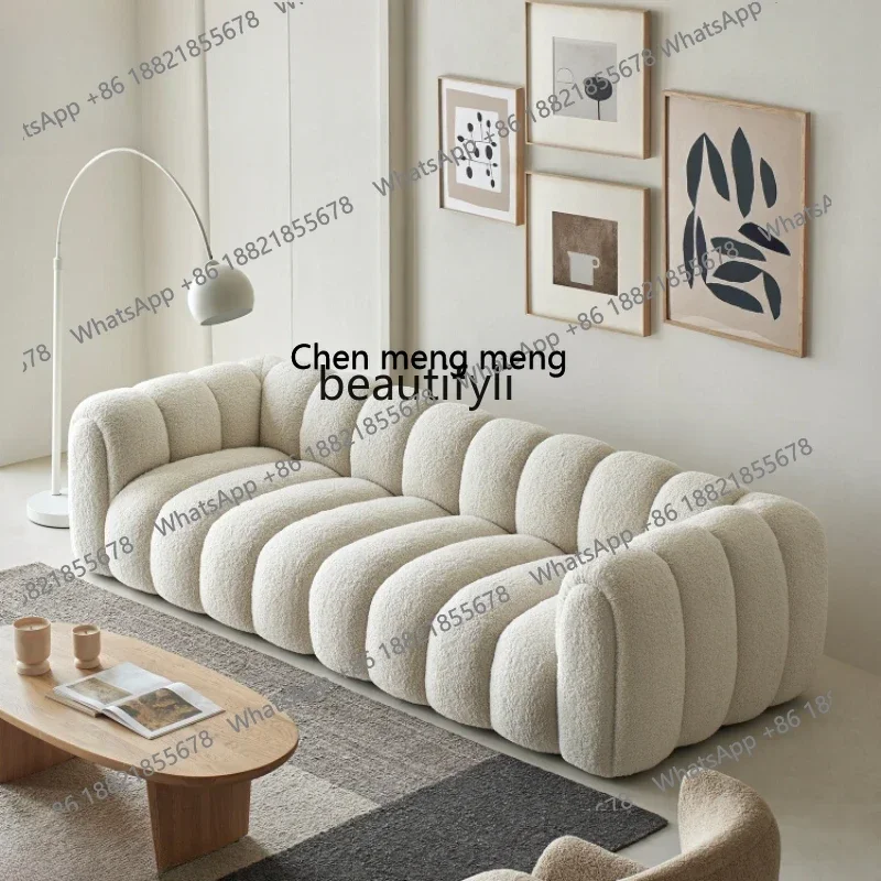 X   A15 Sheep Fabric Sofa French Cream Style Lambswool Small Apartment Living Room Straight Row Three-Seat