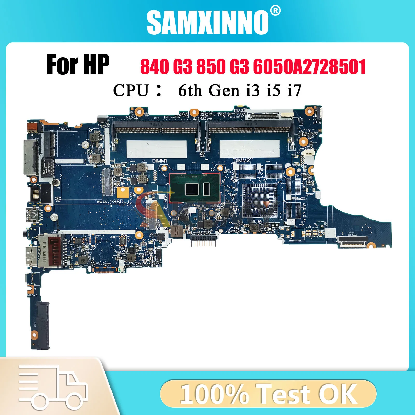 

6050A2728501 для ноутбука HP EliteBook 840 G3 850 G3, материнская плата с процессором i5 i7 6-го поколения DDR4 826806-001, 100% полностью протестировано