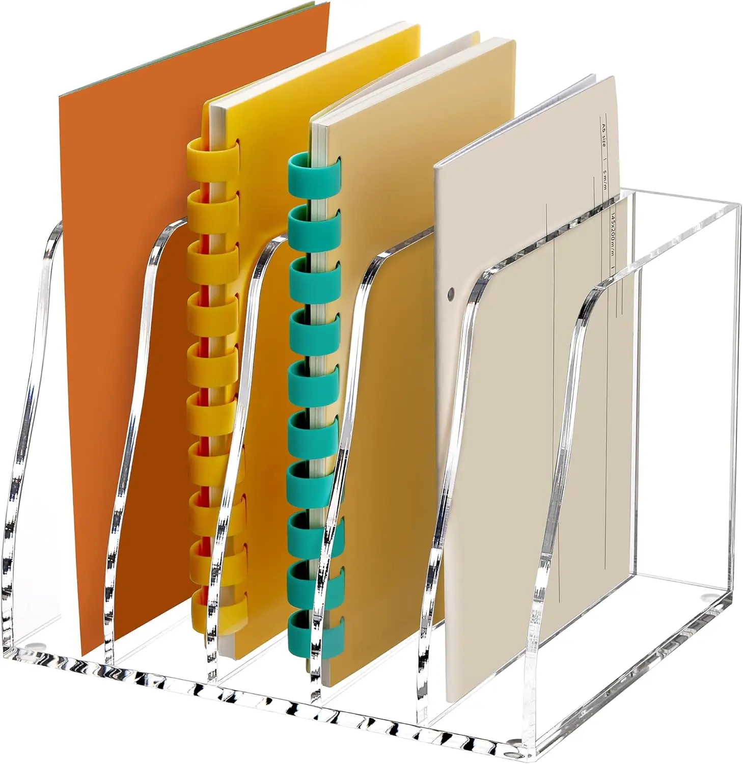 Acrylic Desk File Organizer, 5 Vertical Compartments Clear Magazine File Holder Workspace Sorters, Folder Rack for Offic