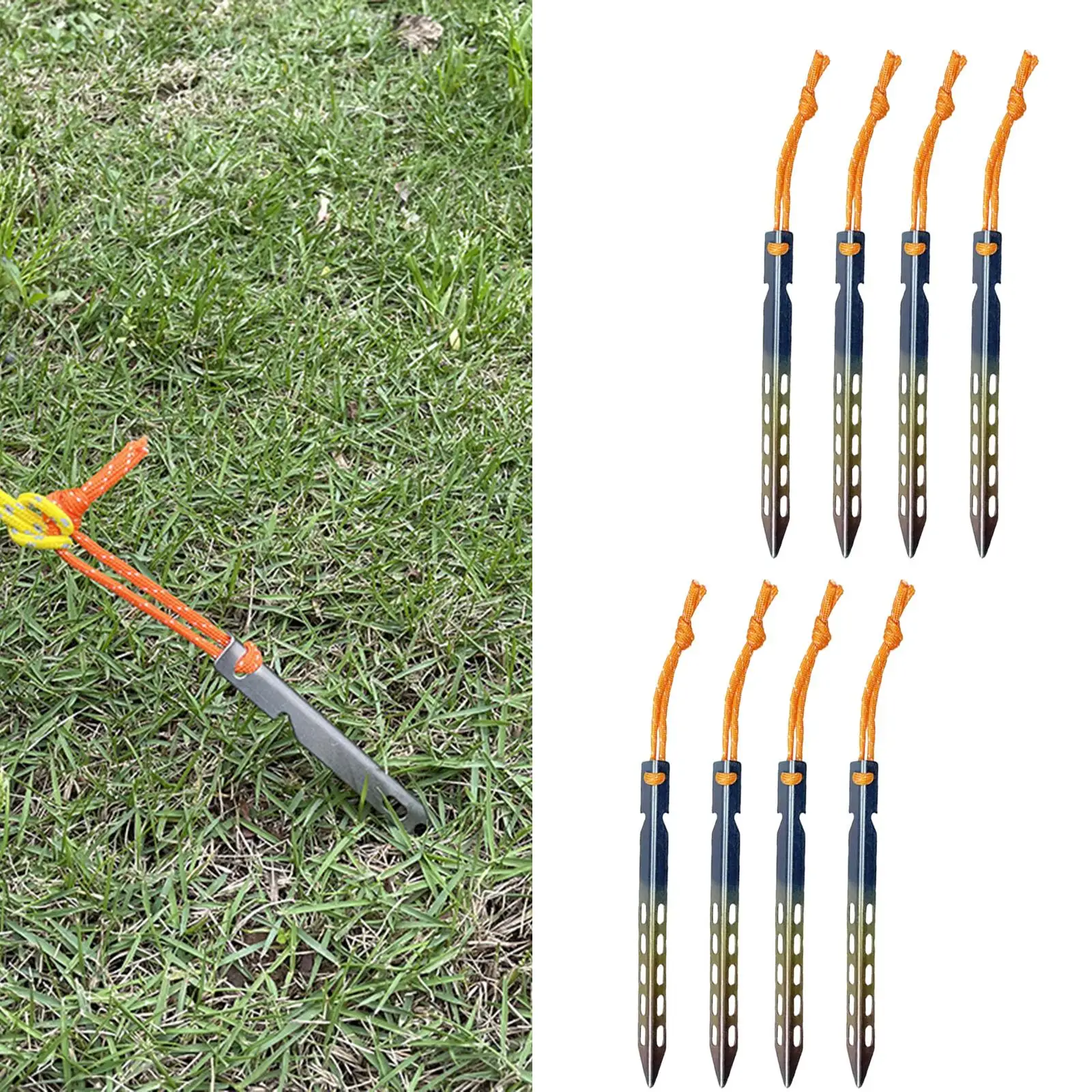 8Pcs Ground Stakes Lightweight Generic with Pull Ropes Tent Stakes Camping Tent Nails for Camping Desert Gardening Outdoor Tarp