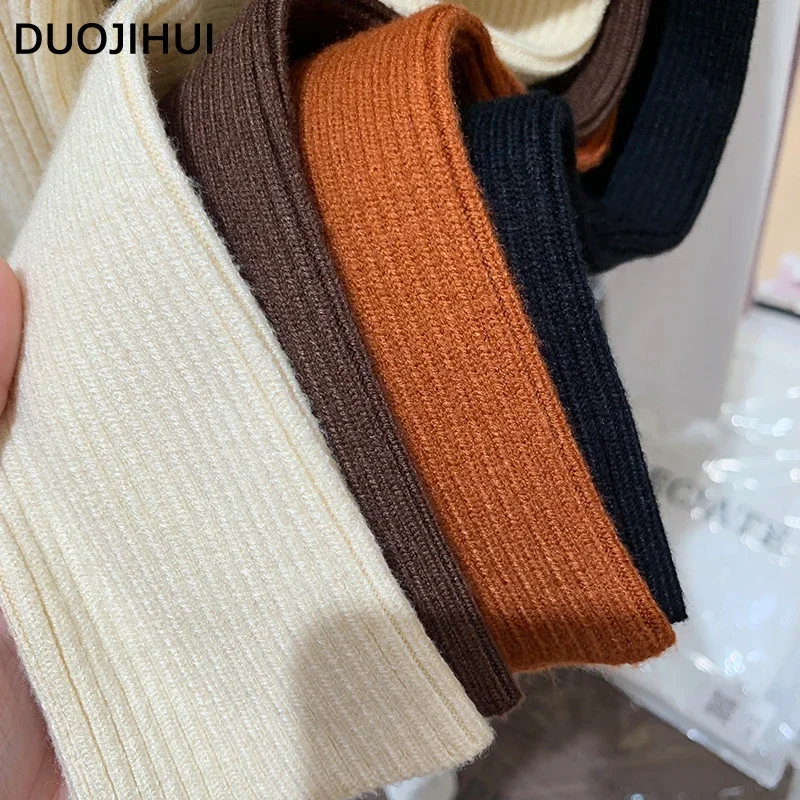 DUOJIHUI Autumn Chic Neck Knitted Sweater Women Pullovers Orange Simple Casual Long Sleeve Fashion Solid Color Female Pullovers