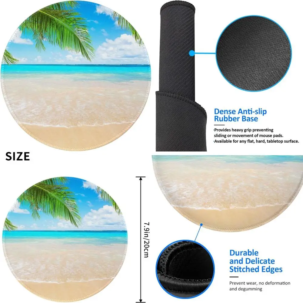

Коврик для игровой мыши Tropical Beach с растительной тематикой, противоскользящим резиновым основанием и прошитыми краями, диаметр 8 дюймов