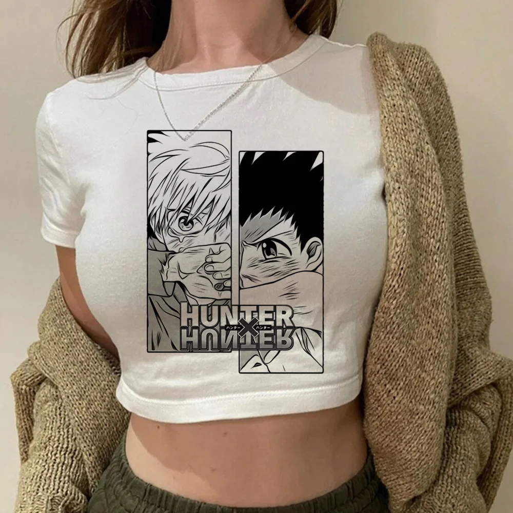 Killua Hunter x Hunter Hisoka cropped top ladies kawaii cheap jojifuku harajuku t-shirt gyaru jojifuku vintage scene  dollette