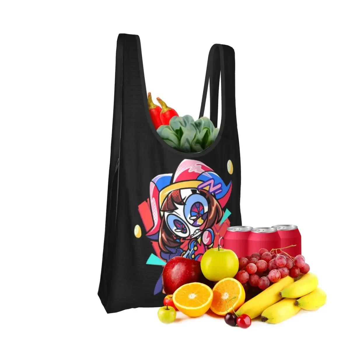 Cute Pomni - The Amazing Digital Circus Girls Y2k Basic Portable Tote Large Capacity Shopper Bag Groceries Handbag Shoulder Bag