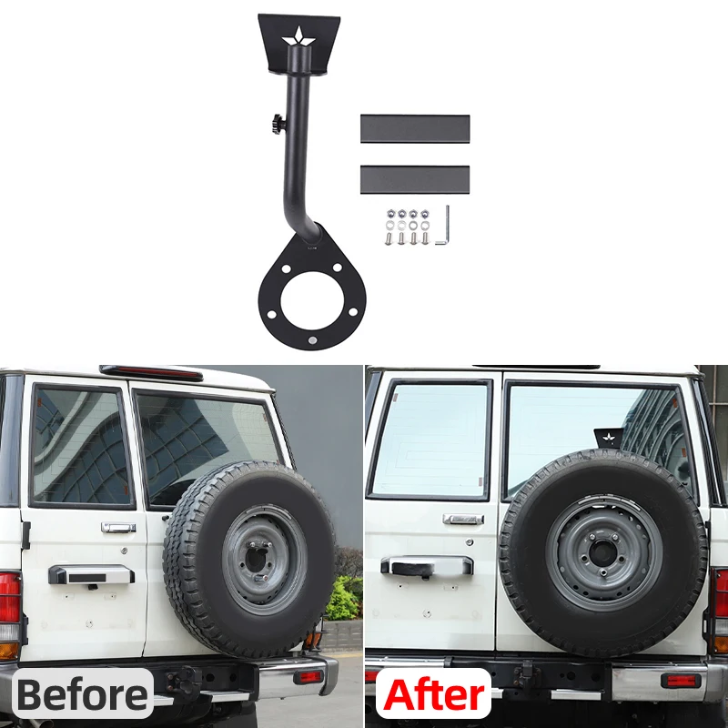 1Pcs Carbon Steel Black For Toyota Land Cruiser LC71 LC76 2007-2026+ Car Spare Tire Flagpole Antenna Bracket Car  Accessories