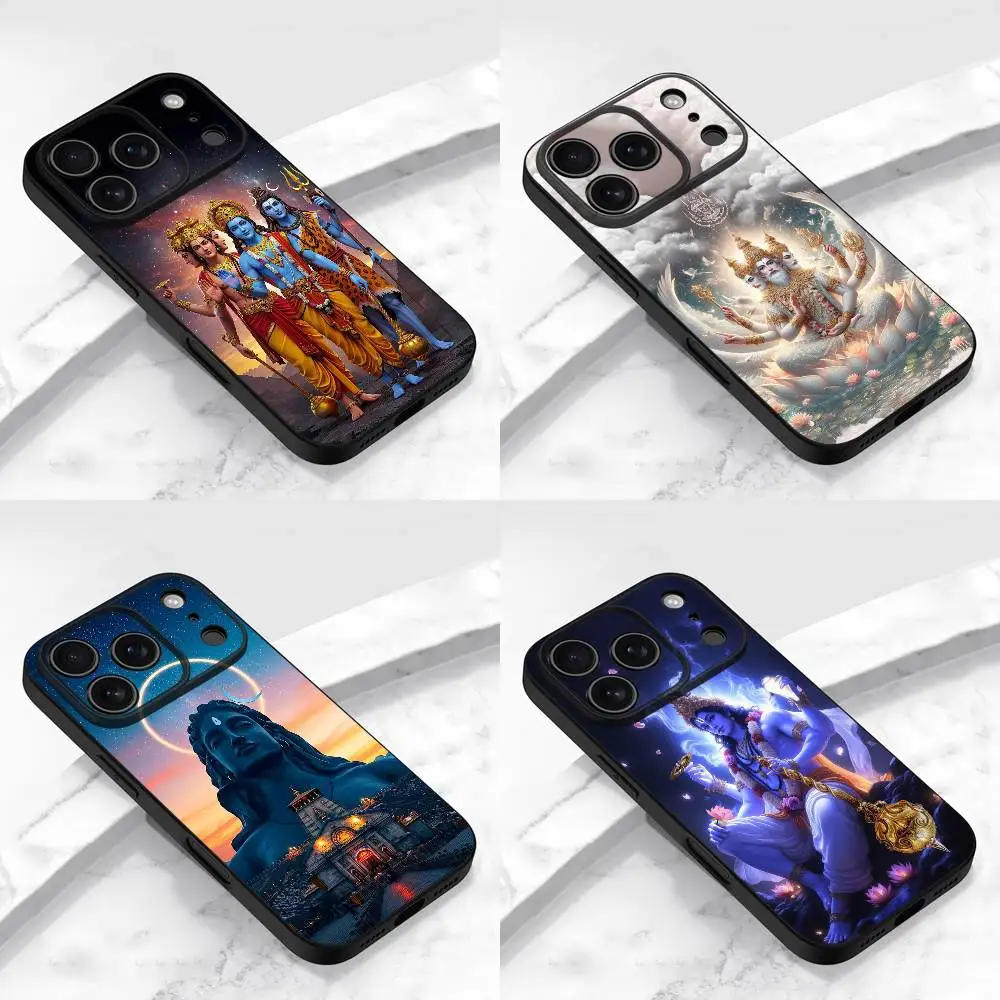 

India Brahma Vishnu Shiva Phone Case For iPhone 17,16,15,14,13,12,11,Pro,Max,Plus,E,Air,Mini Protective Black Cover