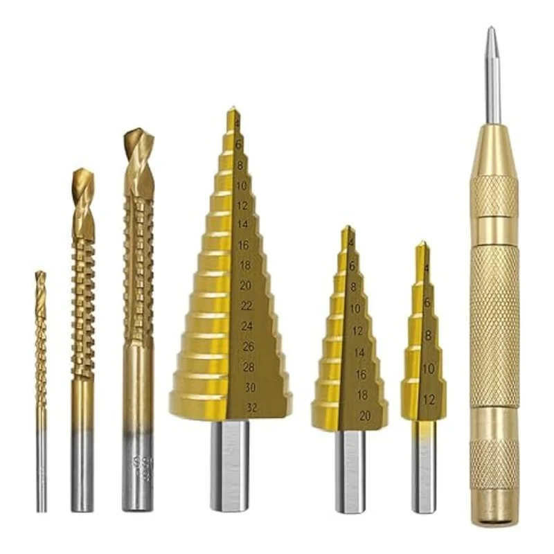 

ABBN-7Pcs Step Drill Groove Saw Drill Set Spiral Cone Stepped Down Bits For Impact Drill