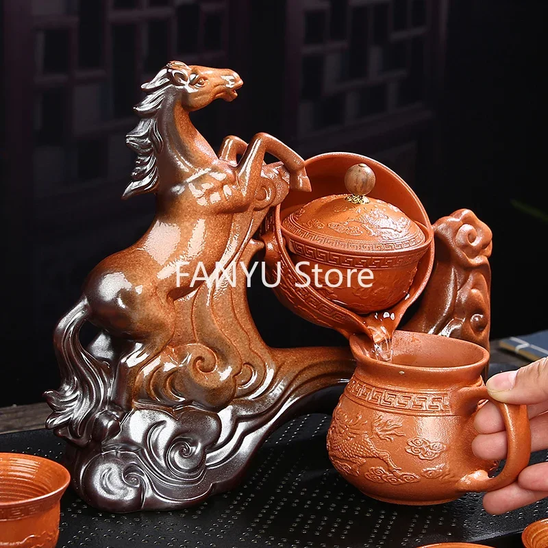 6 Persons Gaiwan Cup Tea Set Ceremony Accessories Semi Automatic Afternoon Tea Set Chinese Style Porcelanato Silent Drink AB50TS