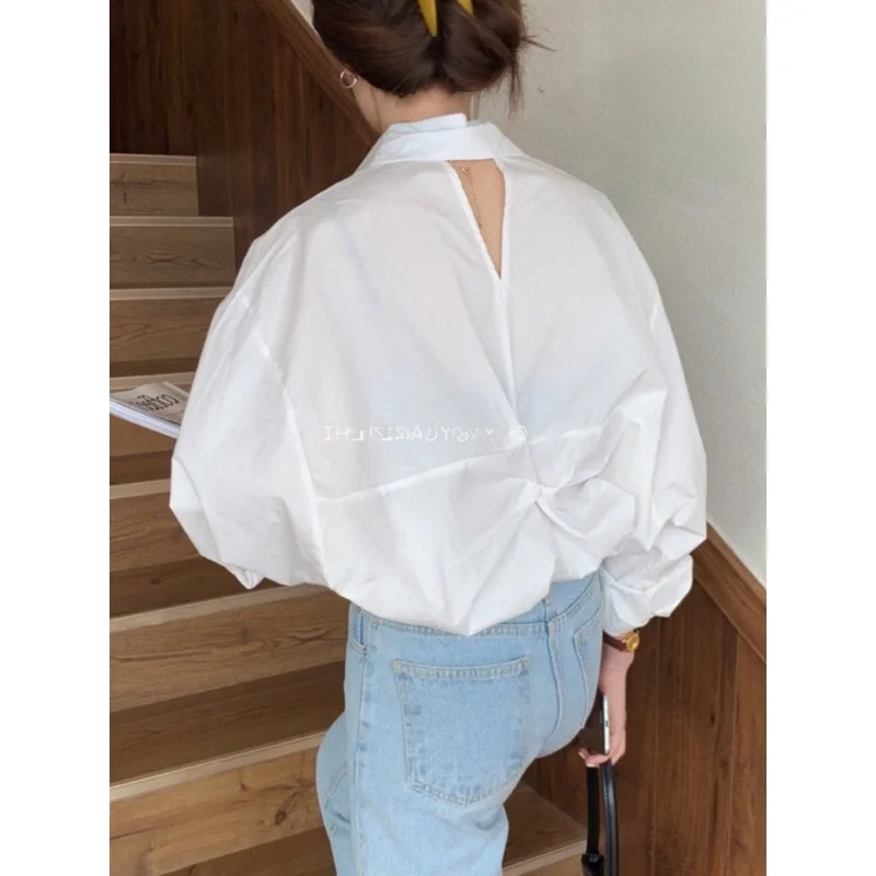 Sneaky design White shirt Female New Sense Niche Chic Casual Loose Korean Style Top