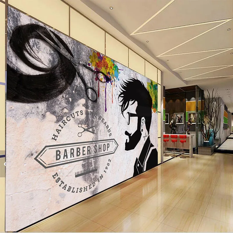Customized products Retro Hair Salon Brick Wall Graffiti Wallpaper 3D mural Barber Shop Living room sofa TV background wall man