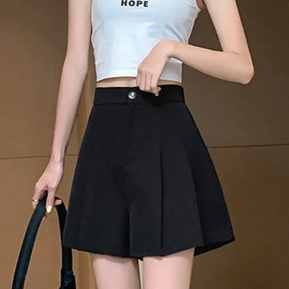 Женские однотонные элегантные повседневные женские тонкие шорты с высокой талией, корейские юбки