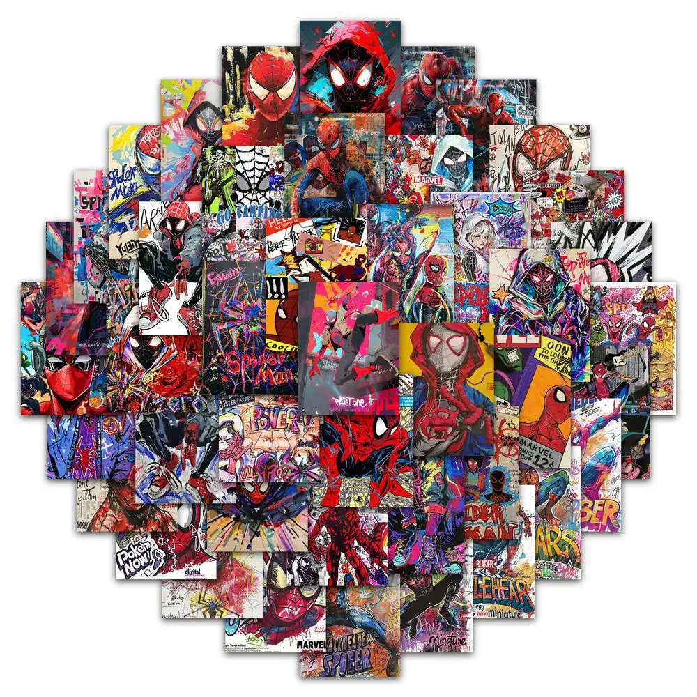 63 Uds. De pegatinas de grafiti pintadas a mano de Spider Man de Disney, pegatinas de dibujos animados de superhéroe geniales, cuaderno, teléfono, guitarra, juguetes para niños