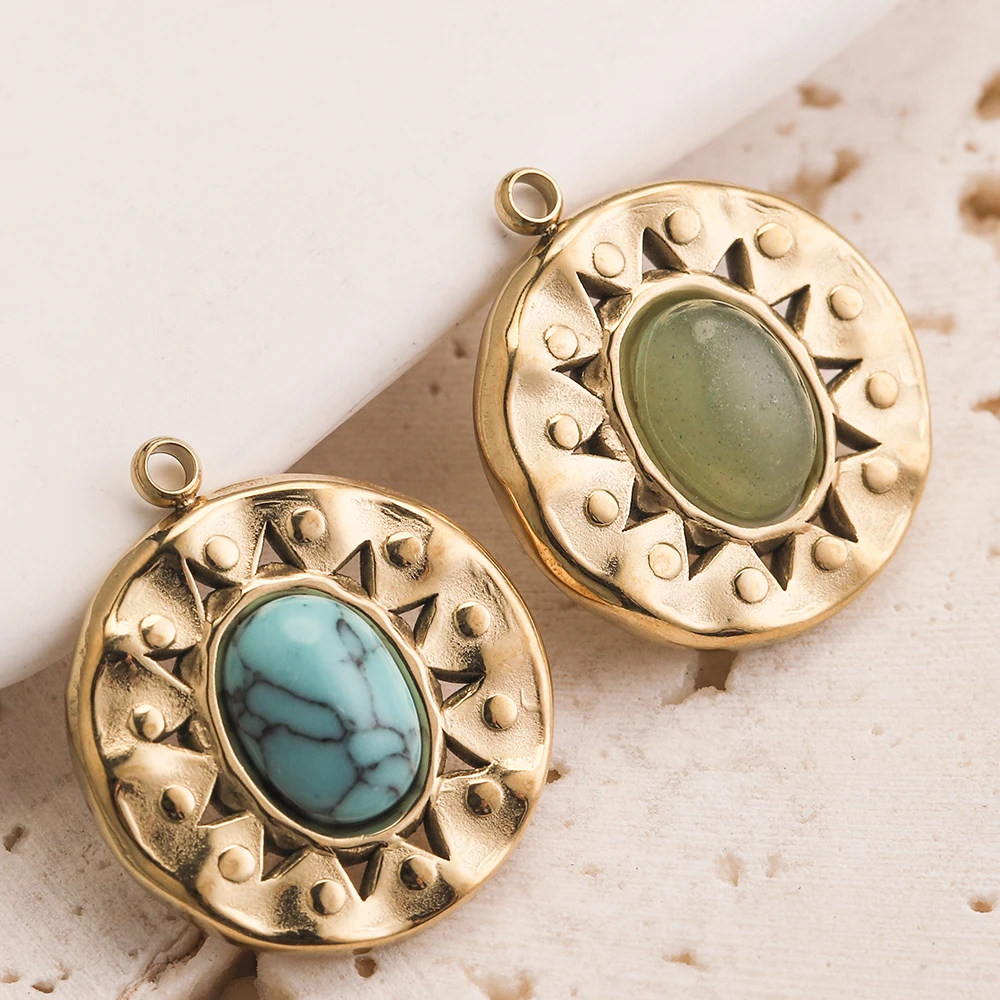 5pcs 17*19mm Sun Flower Natural Stone Charms Stainless Steel Bohemia Star Pendants for DIY Necklace Jewelry Making fashion - Image 4