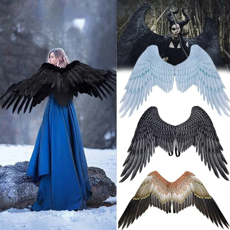 Halloween 3D Angel Wings kostium z elastyczne paski impreza z okazji Halloween Mardi Gras pierzaste skrzydło dla dorosłych dziecko akcesoria Cosplay