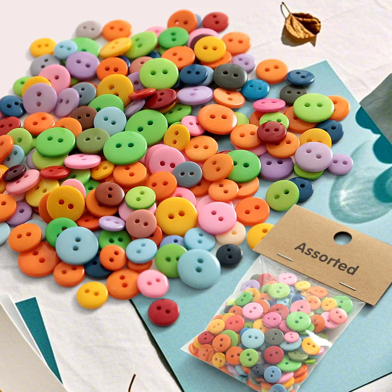 

New 9MM-15MM Mixed Color Resin Two-eye Bread Buckle Student Diy Small Buttons Round Buttons Handmade Stickers