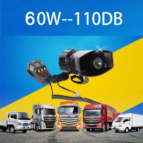 Imagen 2 del producto Bocina de alarma de coche de 12V, sirena de emergencia para automóvil, sistema de altavoz PA con micrófono, amplificador de emergencia, 60W